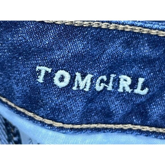 American Eagle Outfitters Women's Blue Jeans Tom Girl Distressed Button Up Pants - Picture 5 of 9